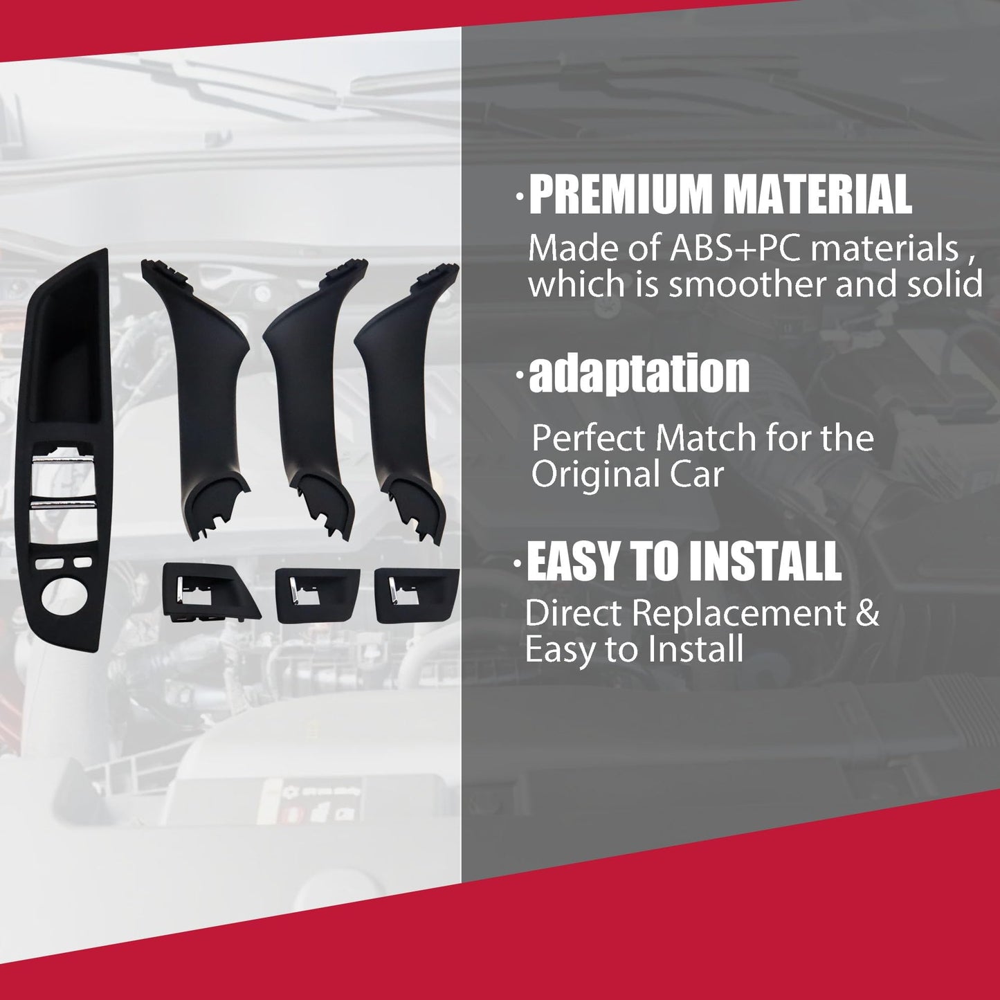 HiSport Driver Side Window Switch Door Handle, Front Rear Left and Right Interior Door Panel Pull Cover Trim - Compatible with BMW 5 Seriess 520 523 525 528 530 535 F10 F11 F18 2010-2016#51417225891