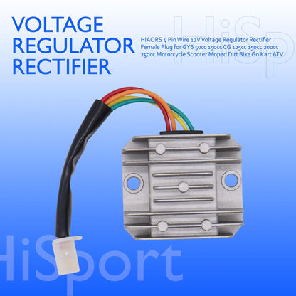 HiSport Voltage Regulator Rectifier - 4 Pin Wire 12V Compatible with Engine CG 125cc 150cc 200cc 250cc, GY6 50cc 150cc