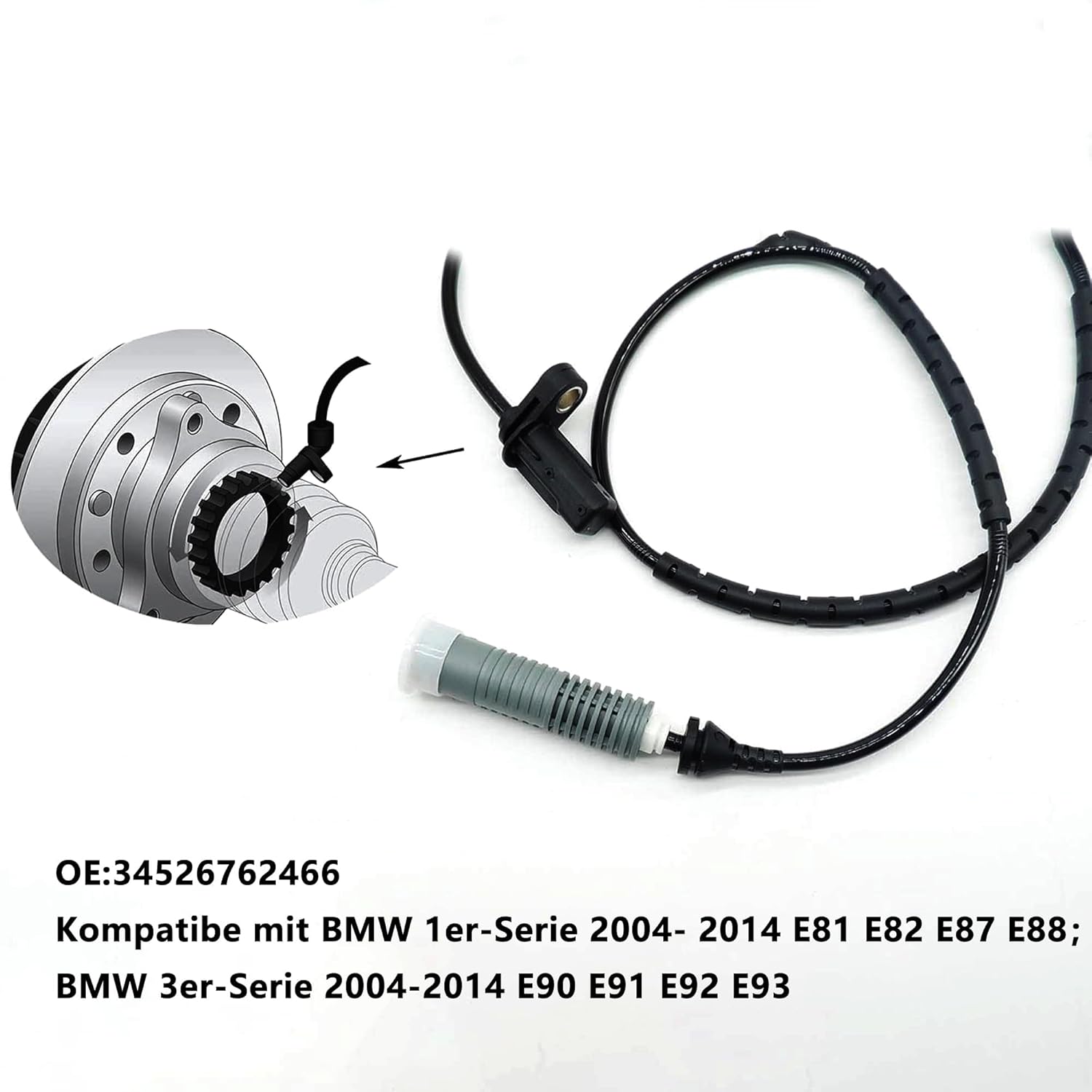 HISports ABS Raddrehzahlsensor 3452762466, hinten Links und Rechts Sensor Kompatibe mit 1 Serie ALL 2004-2014 E81 E82 E87 E88 Ersetzen BJ2006