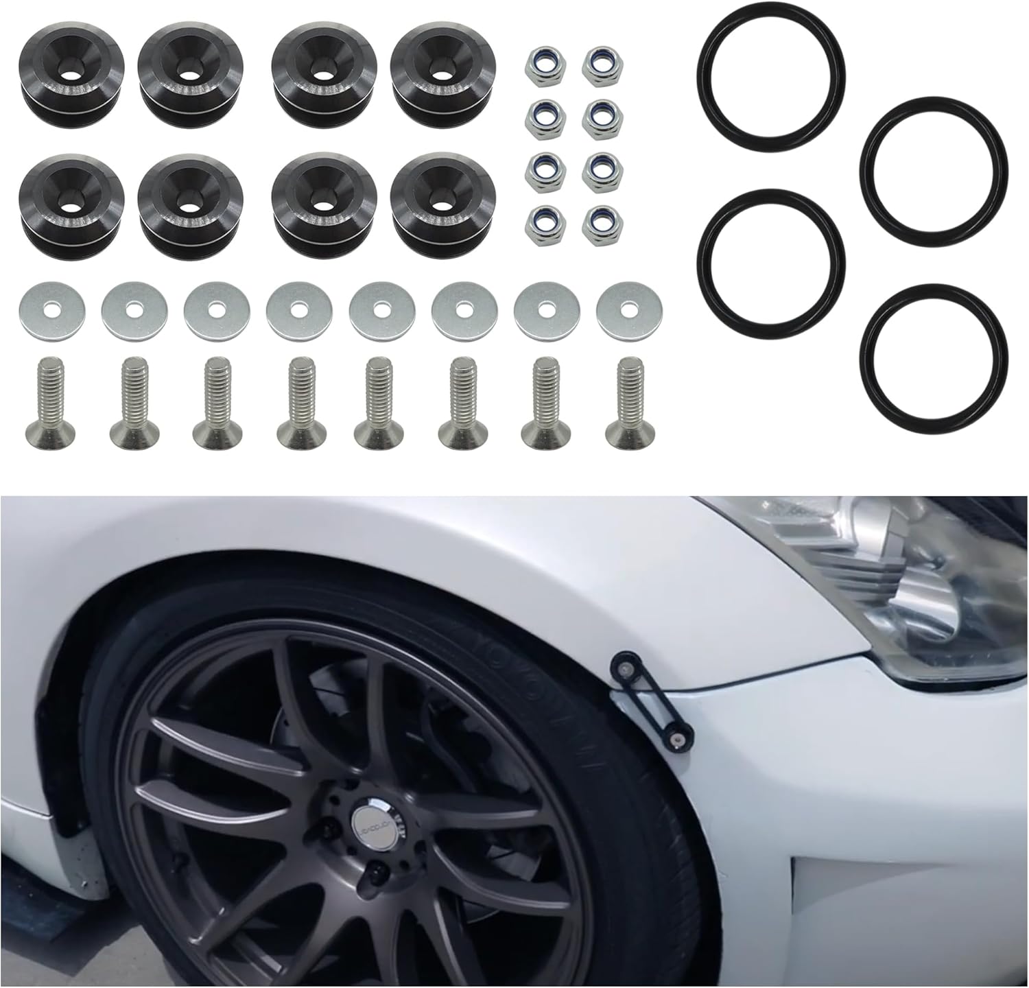 HiSport Car Body Moldings Bumper Quick Release Bumper Fasteners for Car Bumpers Trunk Fender Hatch Lids Kit (Black-8Pcs)