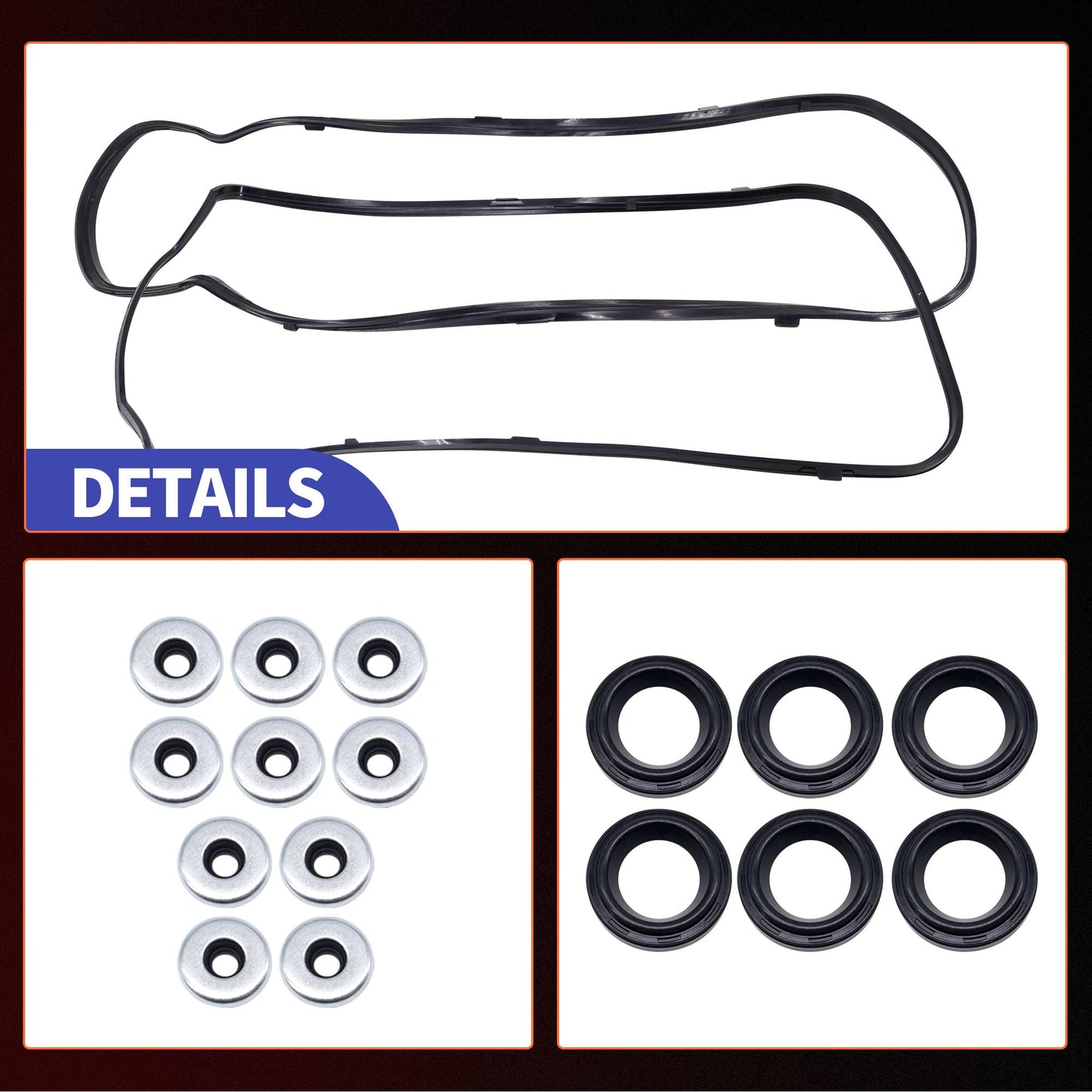 HiSport Engine Valve Cover Gasket Set - Compatible with Acura RDX TL TSX TL MDX ZDX RL Compatible with Honda Odyssey Pilot Ridgeline Accord Crosstour 2008-2017 3.5L 3.7L - Replace VS50773R