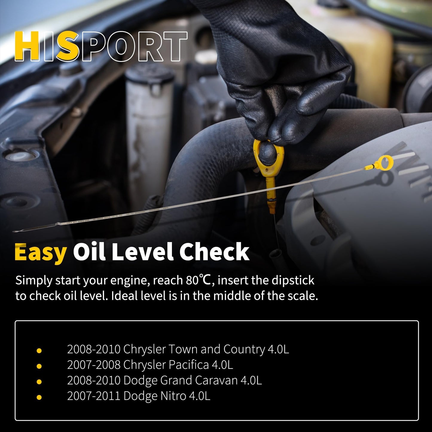 HiSport Engine Oil Dipstick Level Dip Stick Compatible with Chrysler Pacifica 2008,Town&Country 2008 2009 2010;Dodge Grand Caravan 2008 2009 2010,Nitro 2008 2009 2010 2011 Replaces 921-188 04593604AA