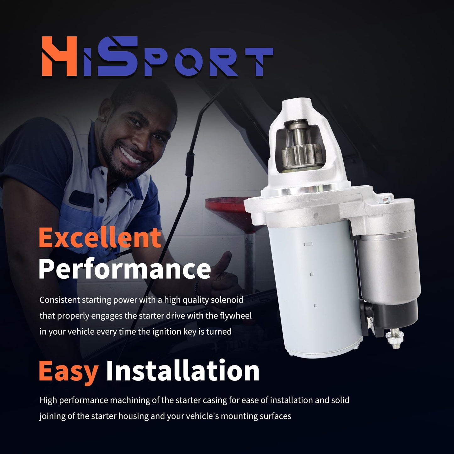 HiSport Starter Motor 19185N Compatible with Chrysler 300 2011-2016 & Dodge Challenger 2011-2016, Charger 2011-2016, Durango 2011-2015 & Jeep Grand Cherokee 2013-2015 & Ram 1500 2013-2014