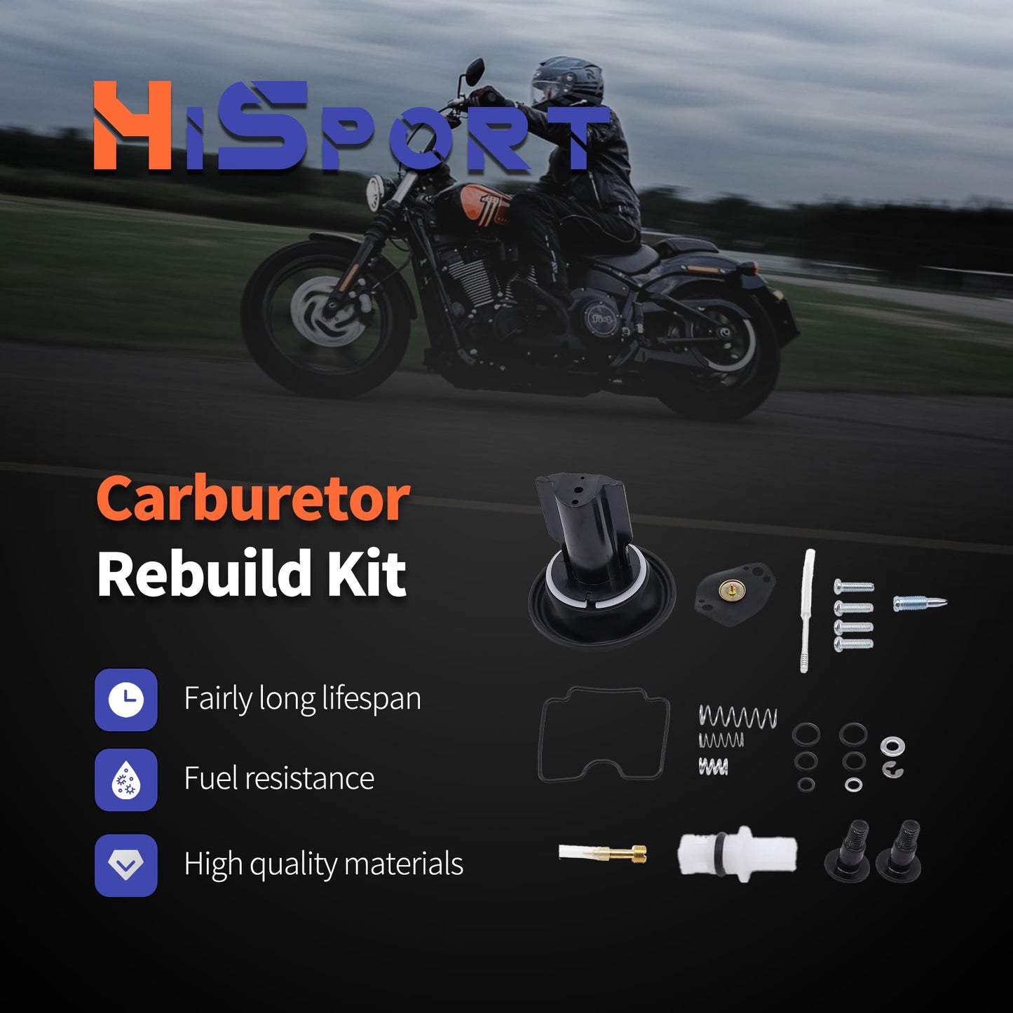 HiSport Carburetor Rebuild Kit - Compatible with Yamaha Big Bear 400 Bruin 350 Grizzly 350 400 450 Kodiak 400 450 Wolverine 350 450