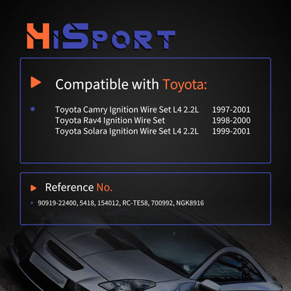 HiSport Ignition Spark Plug Wire Set Replacement for Toyota Camry Solara Rav4 2.2L 1997-2001 Replace RC-TE58 90919-22400
