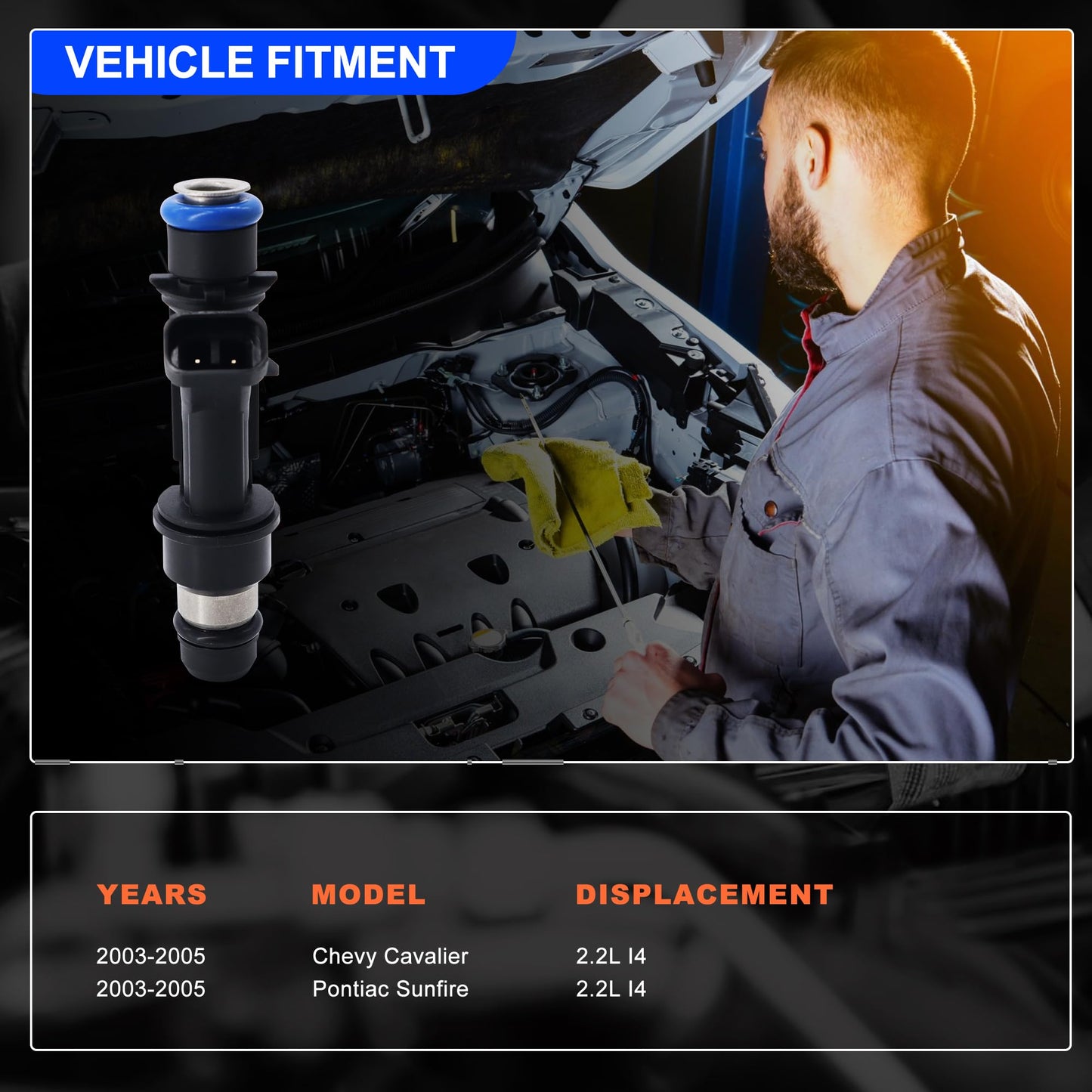 HiSport 12571863 Fuel Injectors Compatible with Chevy Cavalier 2.2 L 2003-2005,Pontiac Sunfire 2.2L 2003-2005 Replace 12571863 4PCS
