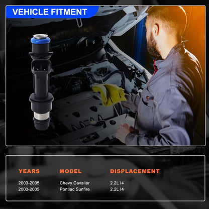 HiSport 12571863 Fuel Injectors Compatible with Chevy Cavalier 2.2 L 2003-2005,Pontiac Sunfire 2.2L 2003-2005 Replace 12571863 4PCS