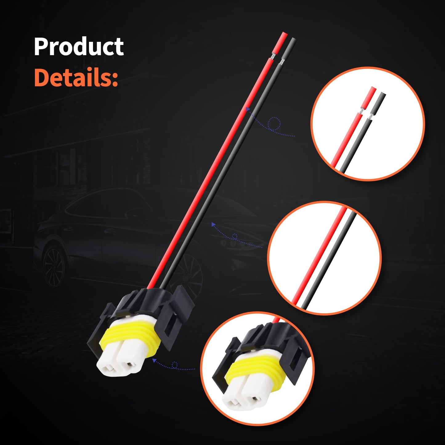 HiSport H8 H9 H11 880 881 2PCS 14AWG Female Wiring Ceramic Socket Universal Replacement for Toyota GMC Chevy Honda Jeep Ford Subaru Dodge Headlight Fog Light Pigtail Adapter LED Head Lamp Connector