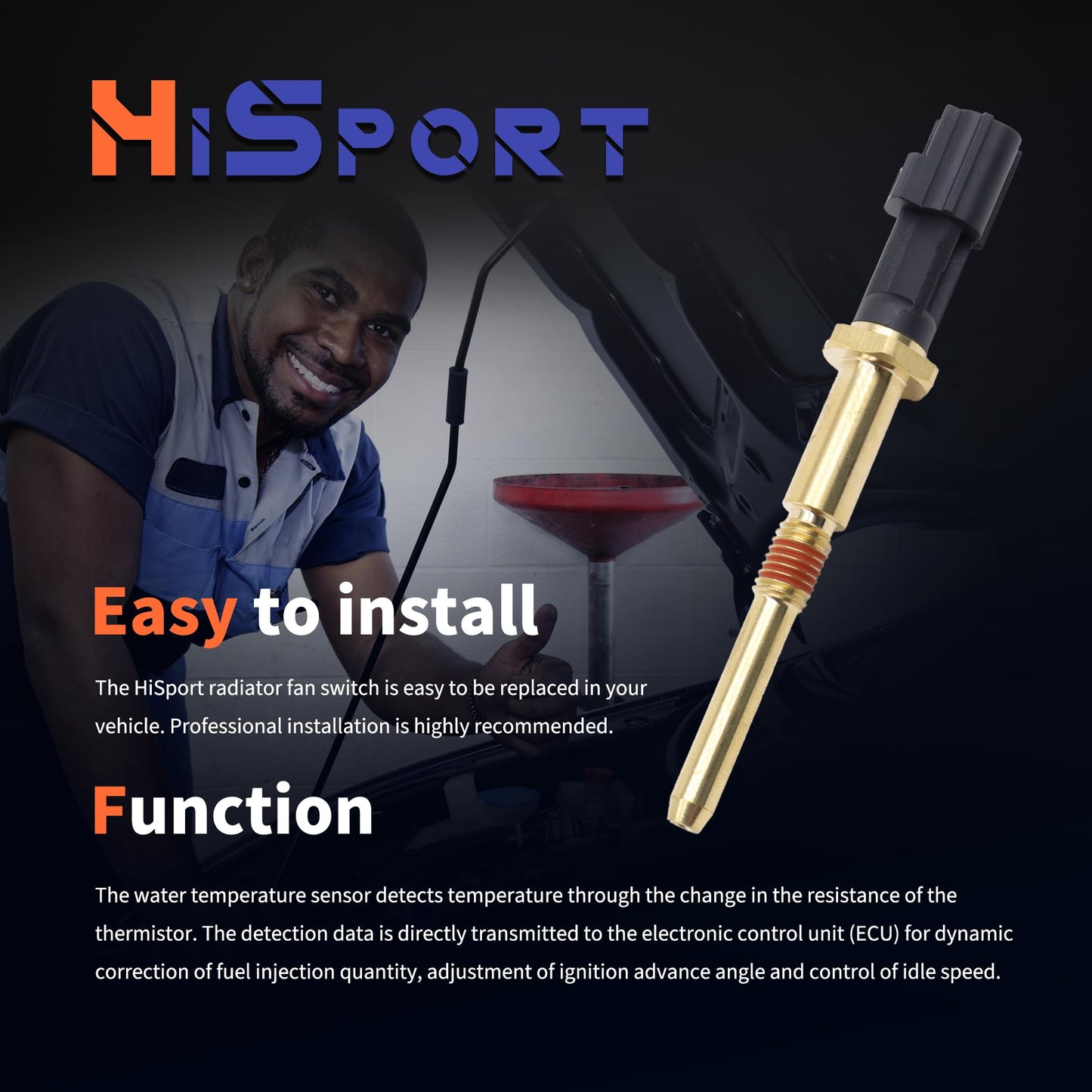 HiSport Cylinder Head Temperature Sensor - Compatible with Ford C-Max Escape Focus Mercury Mariner Milan Replaces 1S7F6G004AB 1S7Z6G004AA