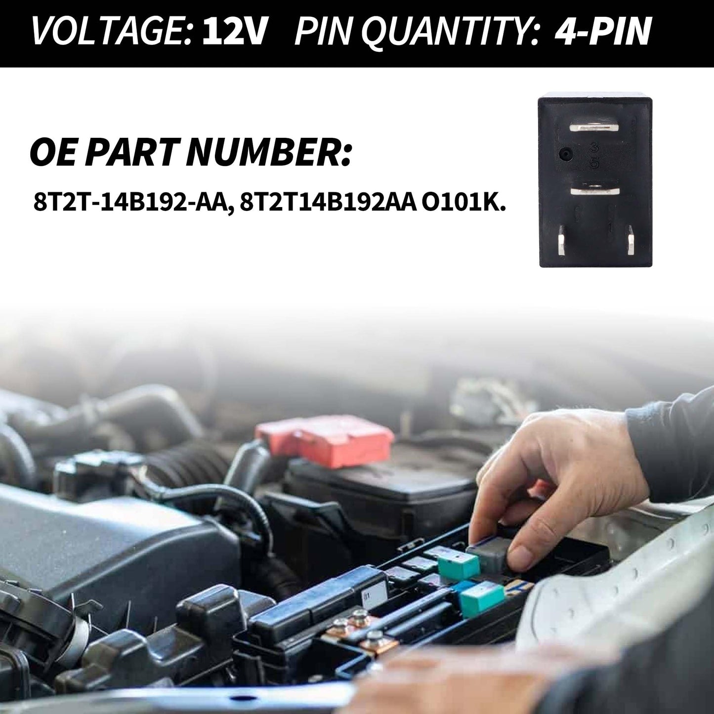 HiSport Relay 8T2T-14B192-AA O101K 12VDC 4 Pins Automotive Relay Compatible with Ford, 2PCS