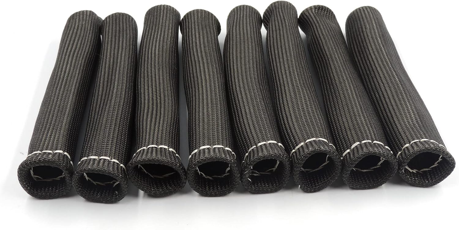 HiSport 8pcs Spark Plug Wire Boots Heat Shield Protector Sleeve Cover Compatible with SBC BBC 350 454 （8pcs, Black）