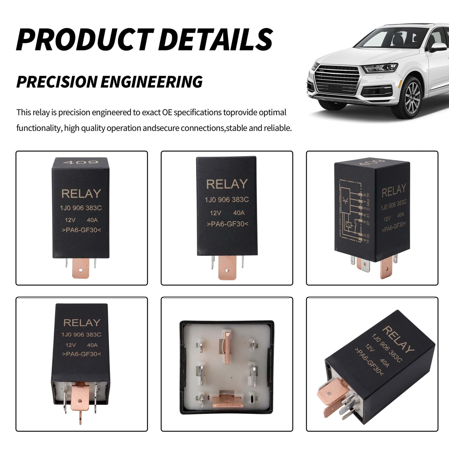 HiSport 409 Fuel Pump Relay 7 Pin 1J0906383C Compatible with Audi VW Volkswagen Jetta Golf Passat GTI MK4 Beetle Replacement with 1J0906383B 1J0906383