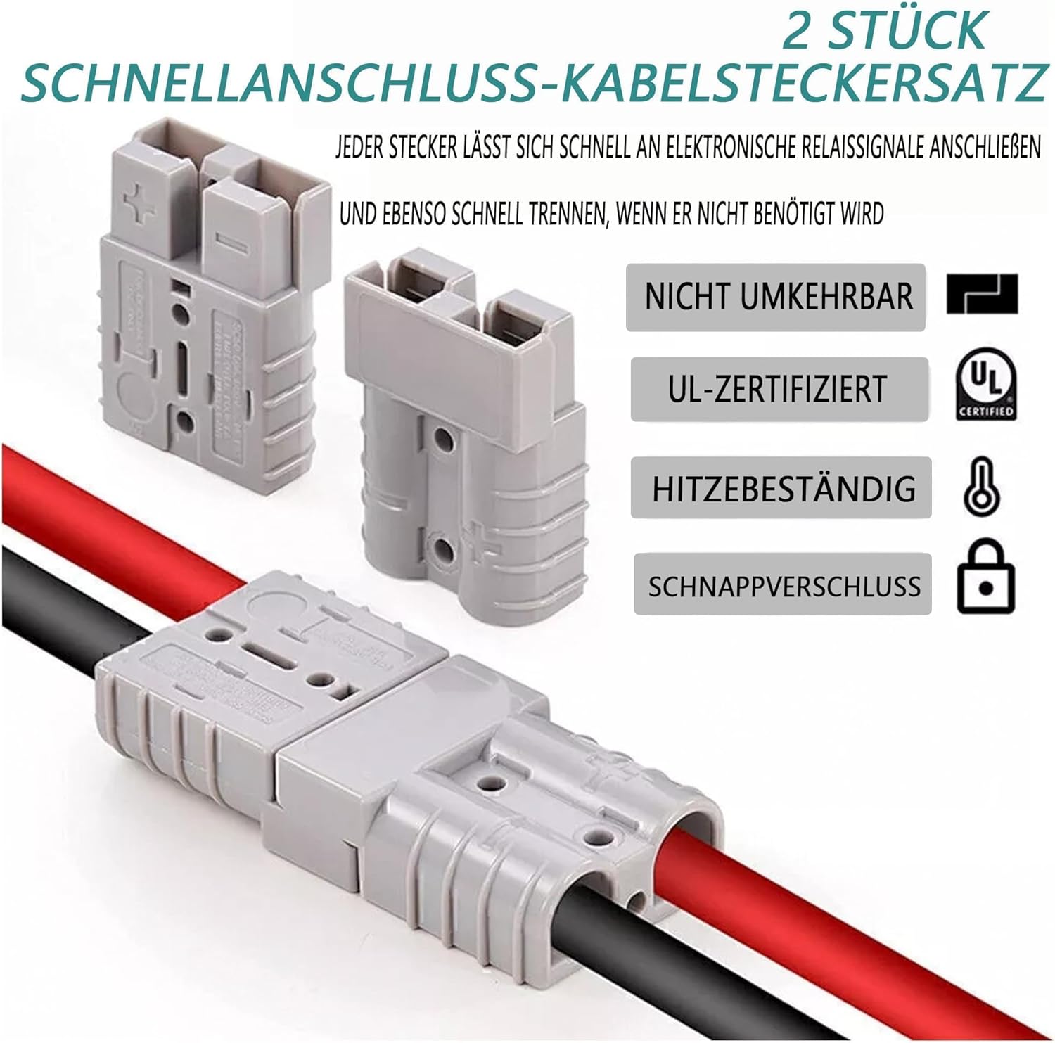 HISports Anderson-Stecker, 175 A, 600 V, Schnelltrenn-Batterieanschluss mit Hartgummikappe, modularer Stromanschluss, Anderson-Stecker-Set