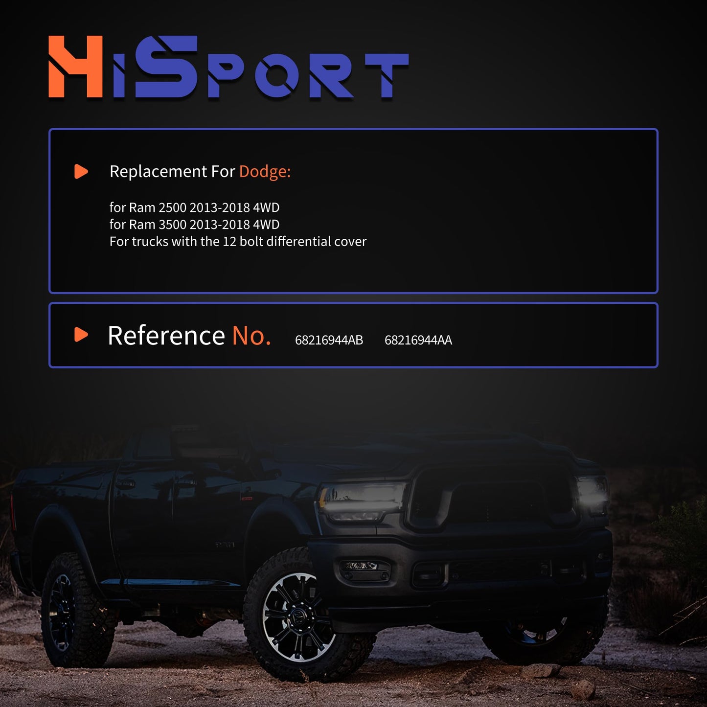 HiSport 4x4 4WD Front Axle Actuator Fork Disconnect Compatible with Dodge Ram 2500 & Ram3500 2013-2018 Replace 68216944AA, 68216944AB