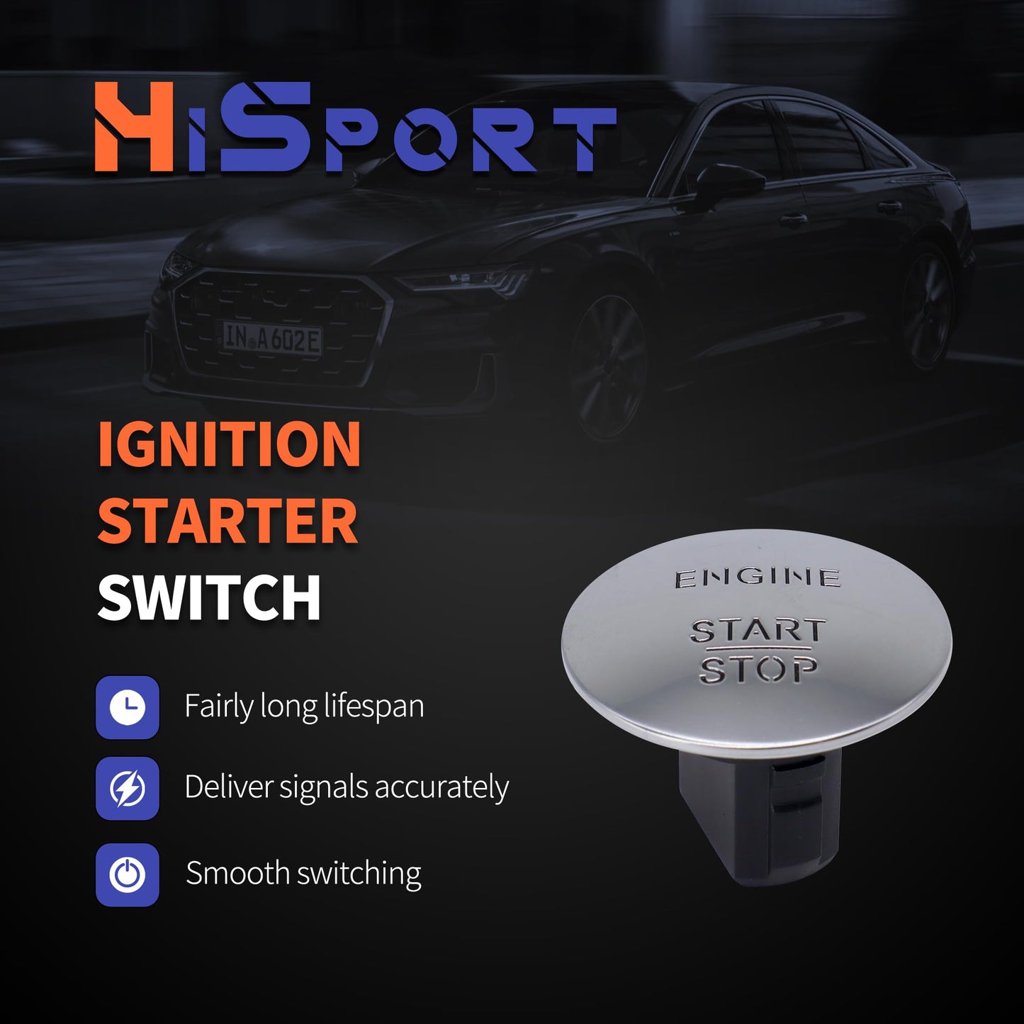 HiSport 2215450714 Engine Start Stop Button Switch - Compatible with Mercedes-Benz CL550 Coupe CLS350 Sedan E350 GL350 GL450 GLK350 ML350 S550 SL500 SLK200 SLK350 2006-2018 - Replace 2215450514