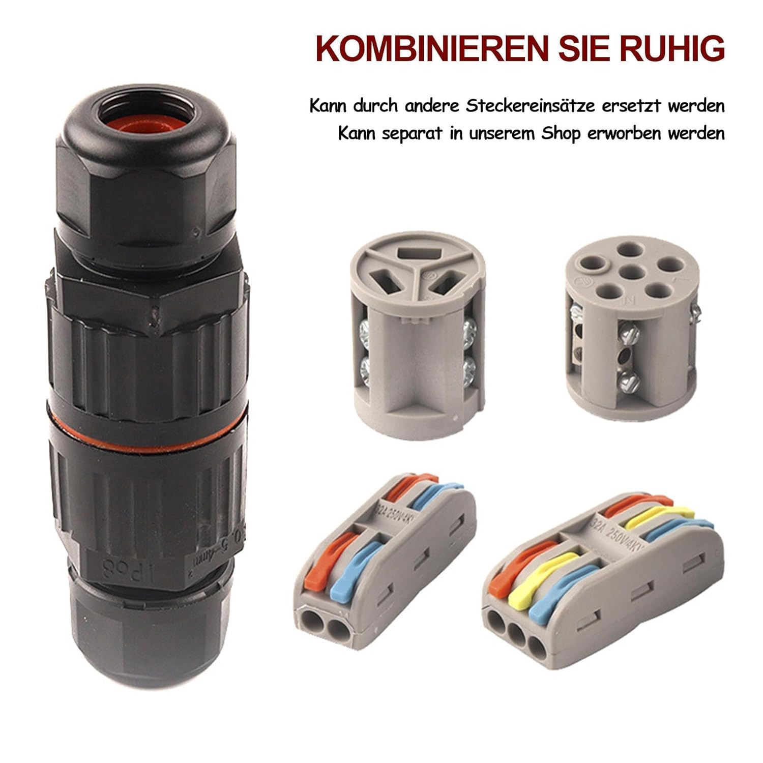 HISports Wasserdichter Kabelstecker, IP68 5-polig, für Kabel Ø 4-10 mm, Abzweigdose, Outdoor wasserdicht, Caravan, Garten, Boot, Auto, unterirdische Kabelabzweigdose, schwarz 3 Stück