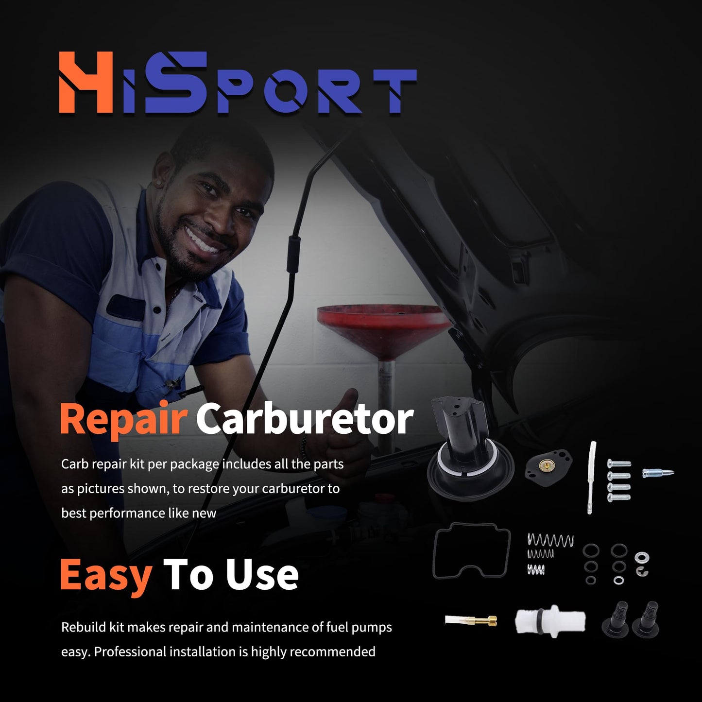 HiSport Carburetor Rebuild Kit - Compatible with Yamaha Big Bear 400 Bruin 350 Grizzly 350 400 450 Kodiak 400 450 Wolverine 350 450