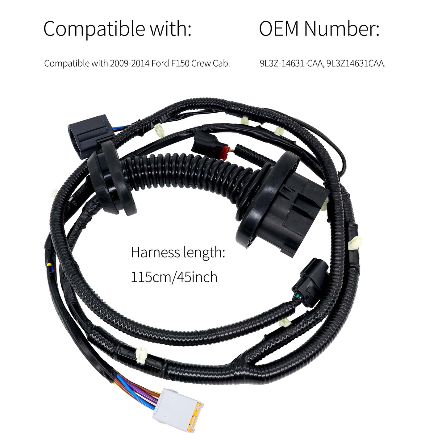 HiSport Rear Driver Side LH Door Jumper Wire Harness Assembly 9L3Z-14631-CAA Compatible with Ford F150 Crew Cab 2009-2014, 45inch