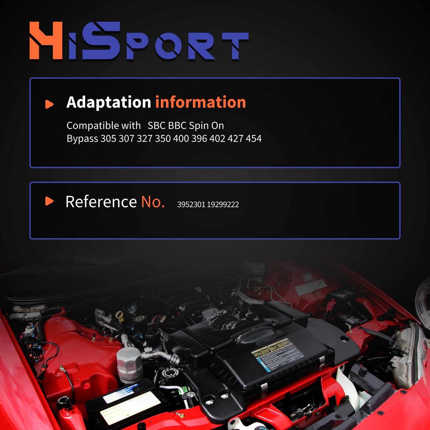 HiSport Oil Filter - Compatible with Chevy V8 Engines SBC BBC Spin On Bypass 305 307 327 350 400 396 402 427 454 - Replace 3952301