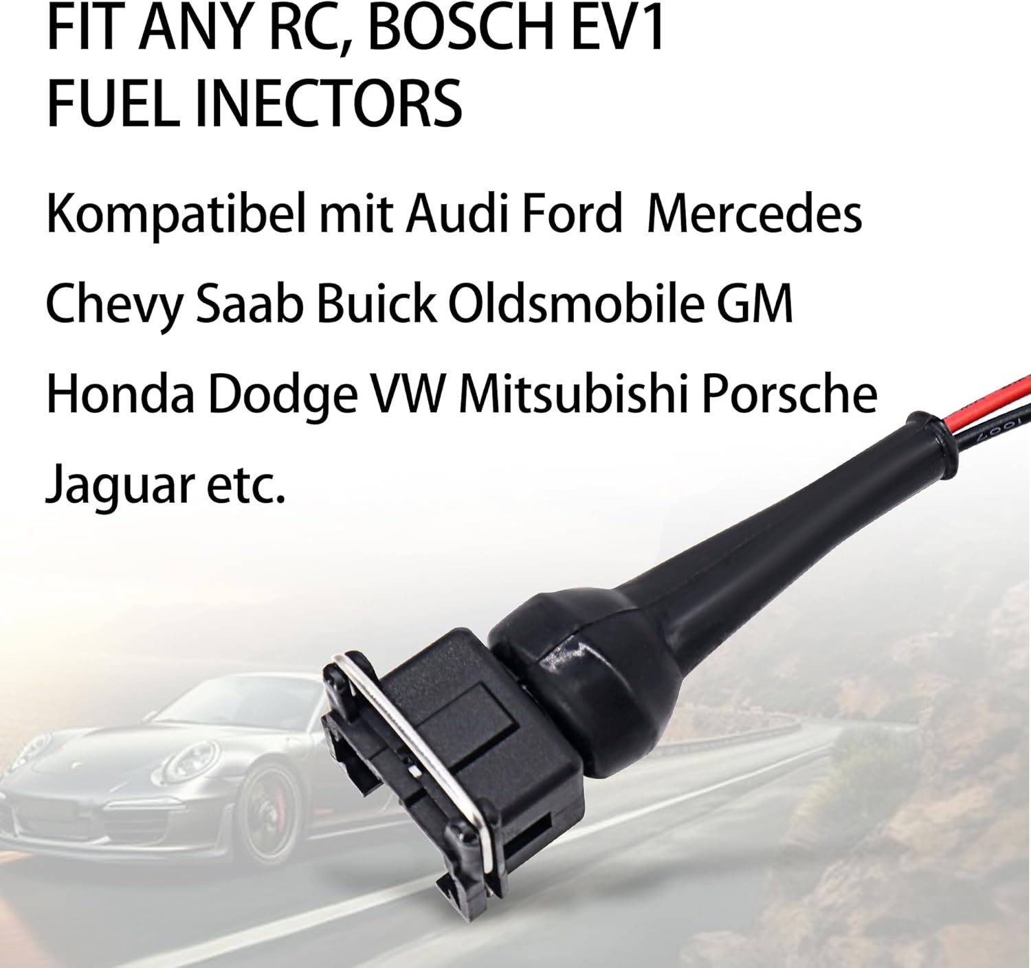 HISports Einspritzdüsen Stecker Einspritzdüse Benziner EV1-3-H Kraftstoffeinspritzdüsenstecker, wasserdicht für Kraftstoffeinspritzdüsenanschluss，2-Wege-Einspritzdüsen for Bosch EV1 OBD1 2 Stück