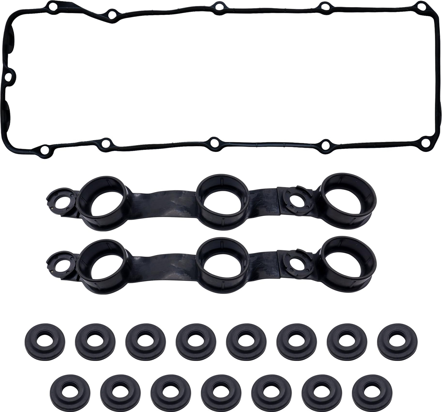 HiSport Engine Head Valve Cover Gasket Set with 15 Grommet Seals 11120030496 Compatible with BMW 330Ci E46 E39 E60 M54 E53 E83 X3 X5 Z3 Z4 L6 325Ci 325i 325xi 330Ci 330i 330xi 525i 530i