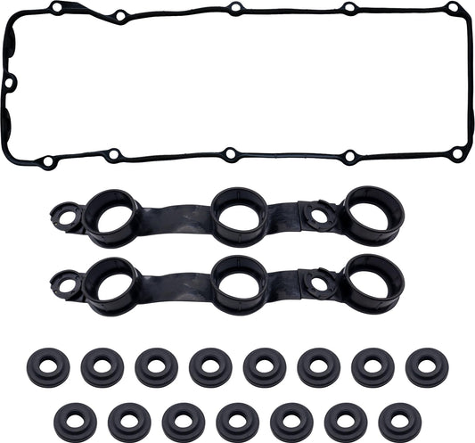 HiSport Engine Head Valve Cover Gasket Set with 15 Grommet Seals 11120030496 Compatible with BMW 330Ci E46 E39 E60 M54 E53 E83 X3 X5 Z3 Z4 L6 325Ci 325i 325xi 330Ci 330i 330xi 525i 530i