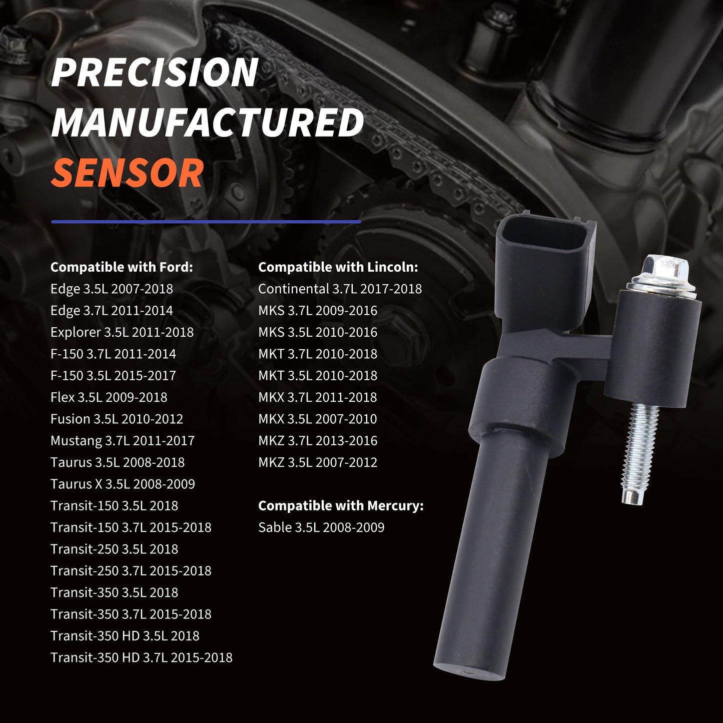HiSport 907854 Crankshaft Position Sensor - Compatible with Ford Edge Explorer F-150 Flex Fusion Mustang Taurus X Transit-150 Transit-250 Transit-350 Transit-350 HD - Replace SU10462 PC753