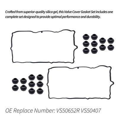 HiSport VS50652R Engine Valve Cover Gasket Set 3.7L - Compatible with Dodge Dakota Durango Nitro Ram 1500 Jeep Commander Grand Cherokee Liberty Mitsubishi Raide Ram 1500 2005-2012 - Replace VS50407