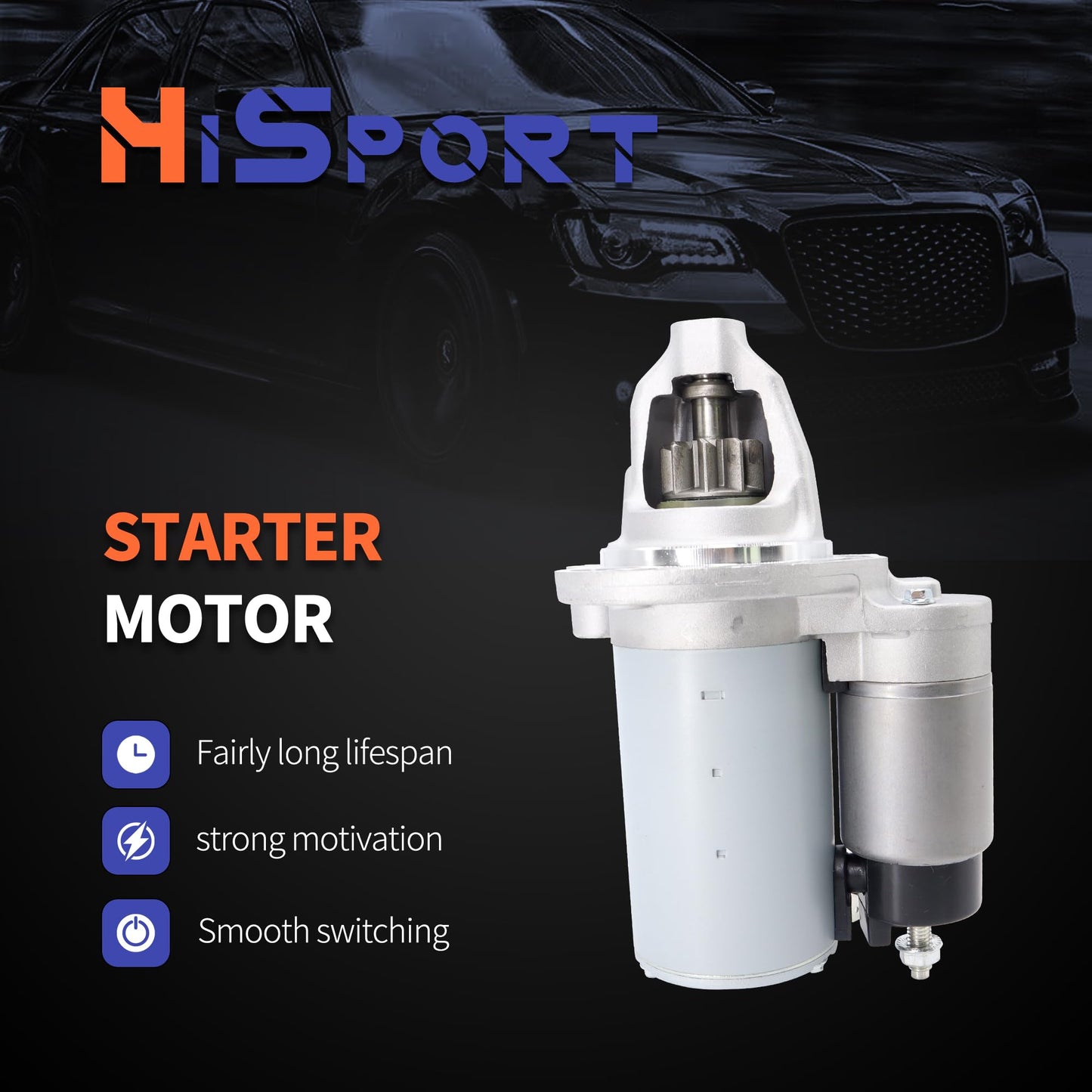HiSport Starter Motor 19185N Compatible with Chrysler 300 2011-2016 & Dodge Challenger 2011-2016, Charger 2011-2016, Durango 2011-2015 & Jeep Grand Cherokee 2013-2015 & Ram 1500 2013-2014