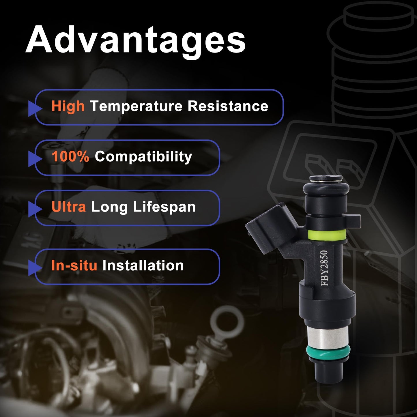 HiSport Fuel Injectors FBY2850 Replacement For Nissan Versa Cube Sentra NV200 2007-2014 Replace 16600-EN200 4PCS