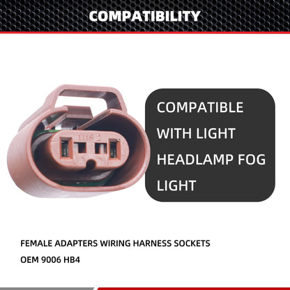 HiSport 9006 Headlight Plug Female Adapters Connector Wiring Harness Sockets Wire Plug Pigtails Compatible with High/Low Beam Or Fog Lights Use Replacement for OE 9006 HB4 (Pack of 2)
