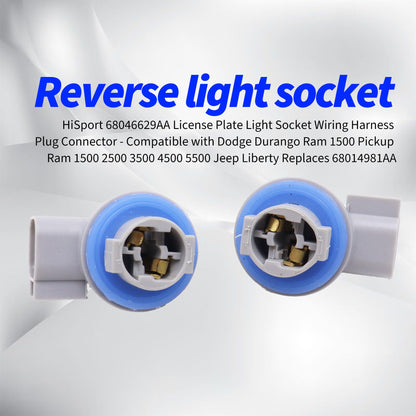 HiSport 68046629AA License Plate Light Socket Wiring Harness Plug Connector - Compatible with Dodge Durango Ram 1500 Pickup Ram 1500 2500 3500 4500 5500 Jeep Liberty Replaces 68014981AA