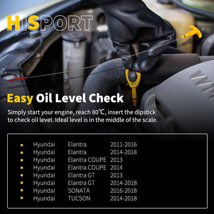 HiSport Engine Oil Dipstick - Compatible with Hyundai Elantra Tucson Sonata Kia Forte Forte5 Optima Soul Dip Stick for Checking Oil Replacement 26611-2E021
