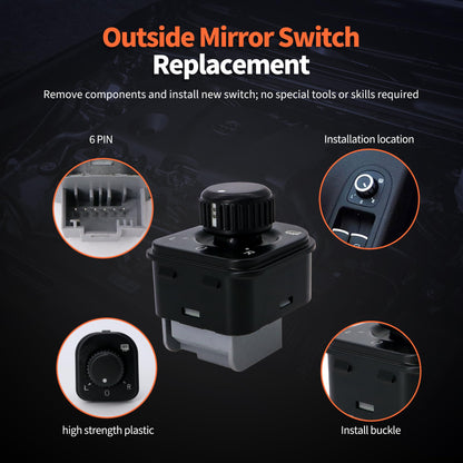 HiSport 1K0959565KREH Side Exterior Mirror Switch - Compatible with Volkswagen Eos Golf GTI Jetta Passat CC Rabbit Tiguan 2005-2015