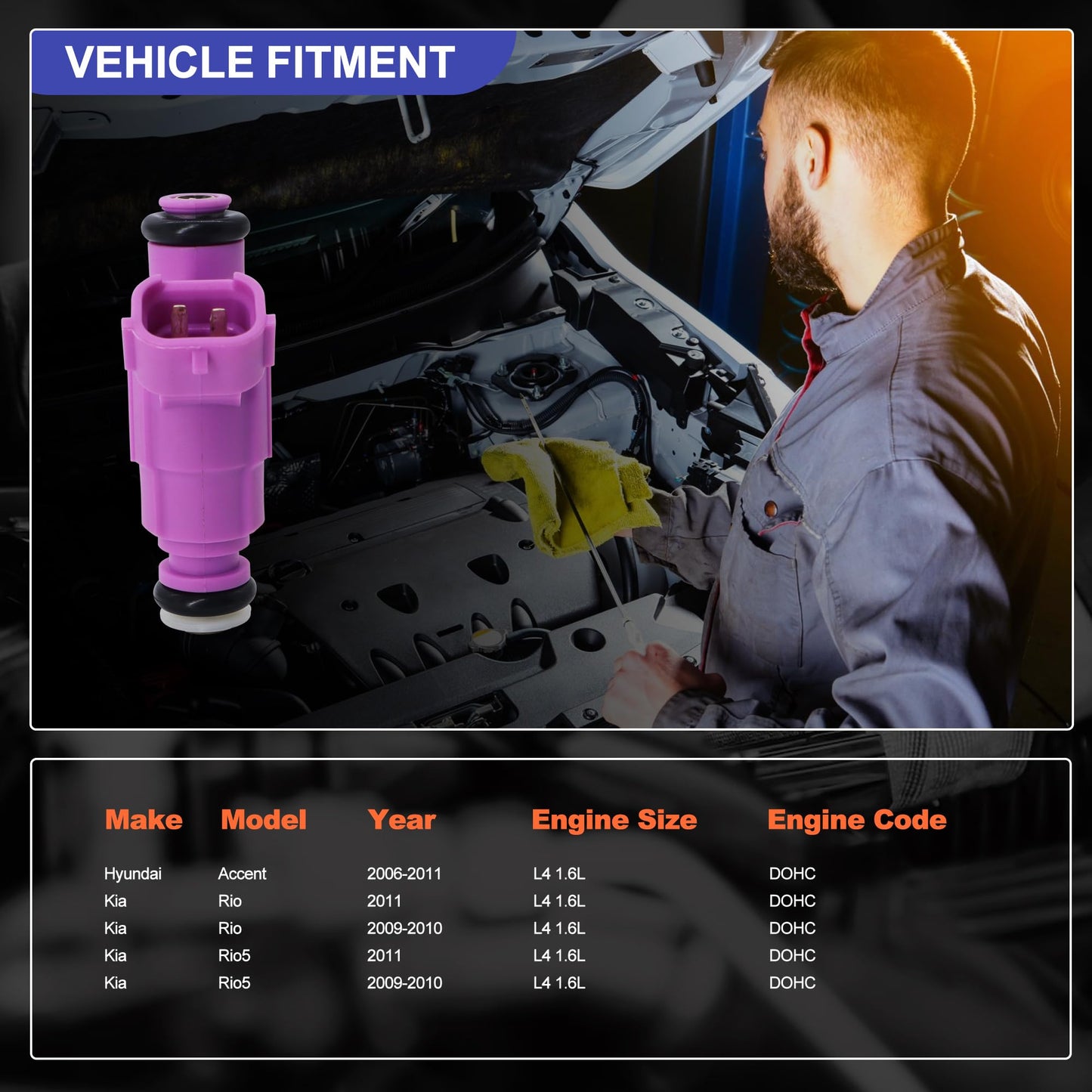 HiSport 35310-37170 Fuel Injectors Compatible with Hyundai 1.6 Accent 2006-2011,Replacement for Kia Rio Rio5 2006-2010 1.6L Performance