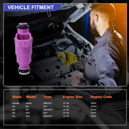 HiSport 35310-37170 Fuel Injectors Compatible with Hyundai 1.6 Accent 2006-2011,Replacement for Kia Rio Rio5 2006-2010 1.6L Performance