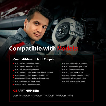 HiSport Front and Rear Brake Pad Wear Sensor - Compatible with Mini Cooper 2007-2010 - Replace 34356789329 34356789330