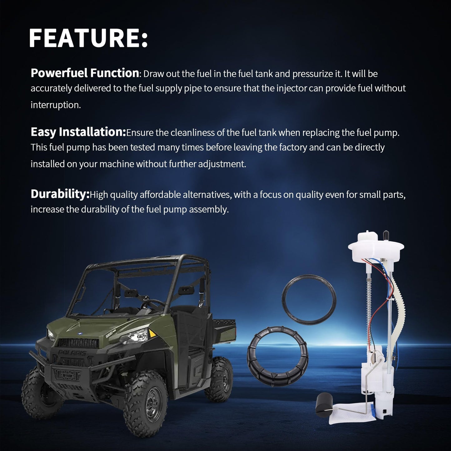 HiSport 47-1002 Electric Fuel Tank Pump Assembly Compatible with Polaris Sportsman 450 570 850 ETX Touring X2 XP 2014 2015 2016 2017 2018 2019, Hawkeye 325, Scrambler 850 Replace 73-8912