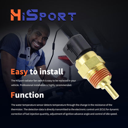 HiSport Engine Coolant Temperature Sensor - Compatible with Dodge Grand Caravan Dakota Ram 1500 2500 3500 Jeep 1996 Plymouth Grand Voyager Replaces 33-26325-AA