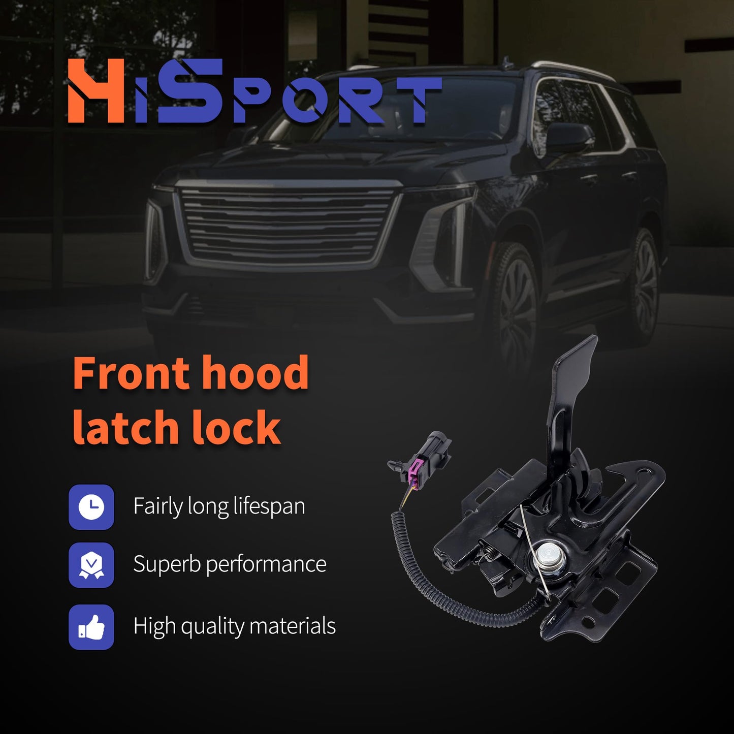 HiSport Front Hood Latch Lock with Sensor and Switch Assembly Compatible with Chevrolet Cheyenne Avalanche Silverado Tahoe GMC Yukon Sierra Cadillac Escalade Replaces 15139168 20763454 20763655