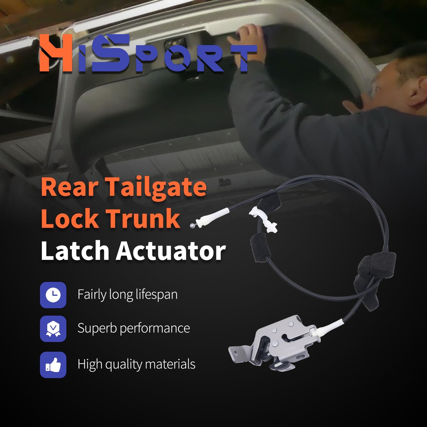 HiSport Side Door Latch with Cable AC2Z-15264A26-B Compatible with Ford E150 E250 E350 Econoline Van 1992-2014 Replaces AC2Z15264A26B