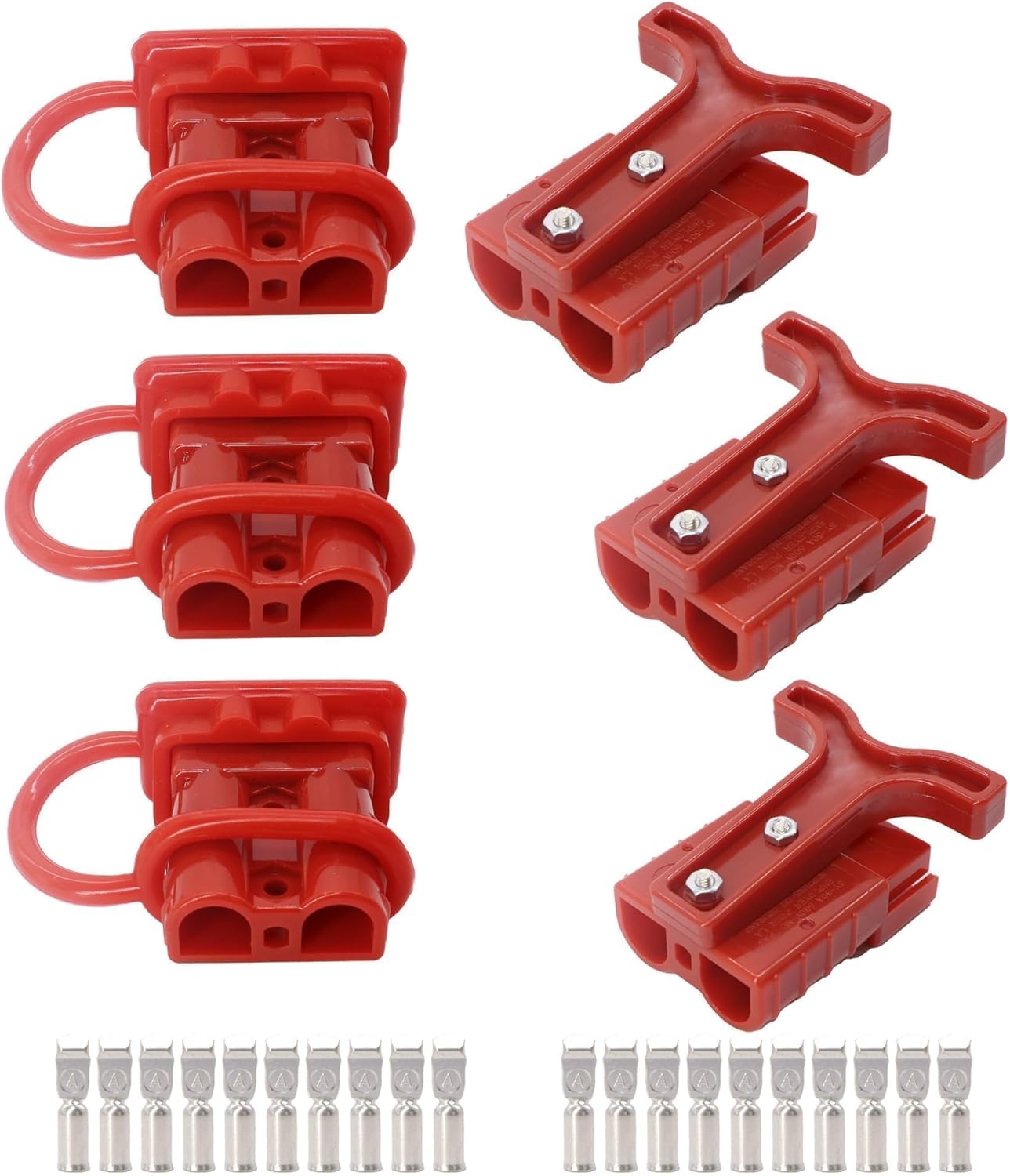 HISports 6X 50A Batterie Schnellanschluss ，3X 50A Griff Netzanschluss ，6 Staubschutzdeckel, ideal für Windenanhänger (6 AWG, rot)