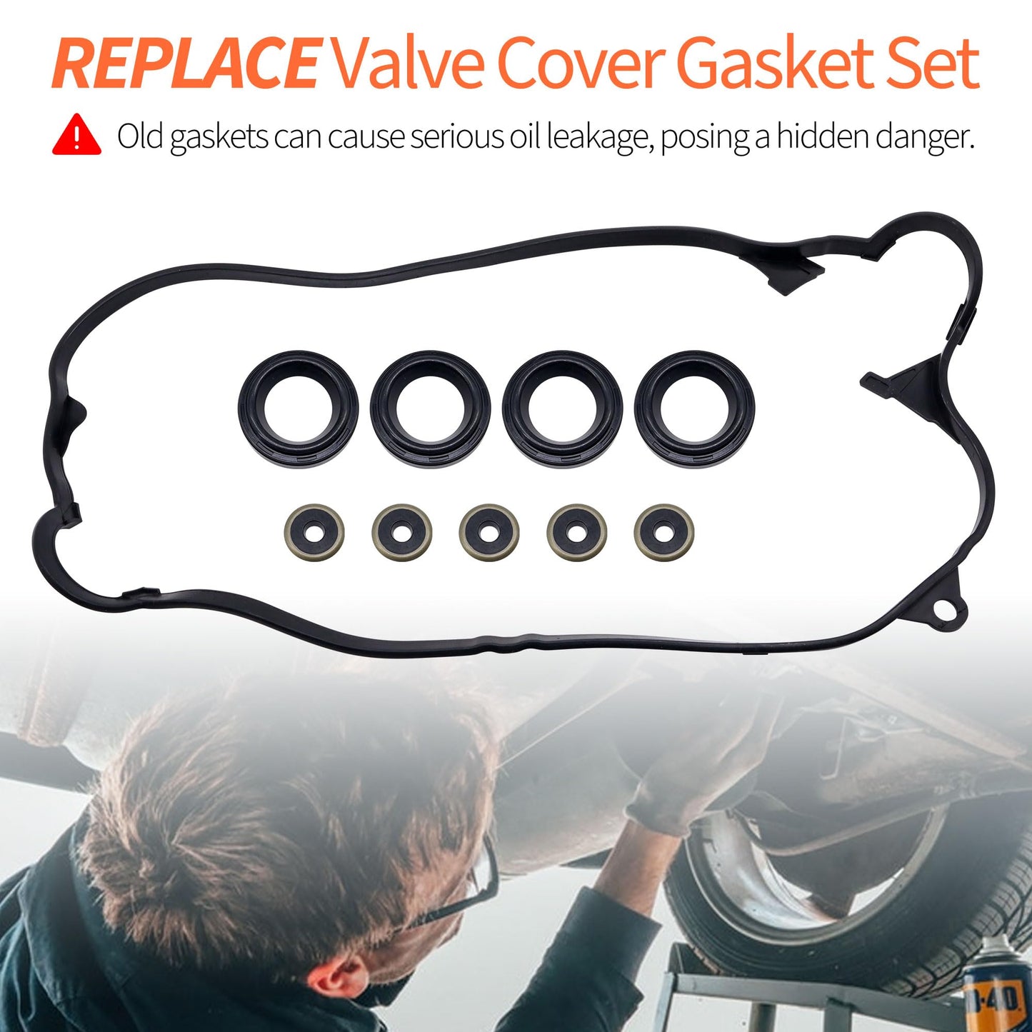 HiSport Engine Valve Cover Gasket Kit - Compatible with Honda Civic DX/LX V-TEC/EX V-TEC/HX V-TEC/GX V-TEC 1.7L 2001 2002 2003 2004 2005 - Replace VS50606R