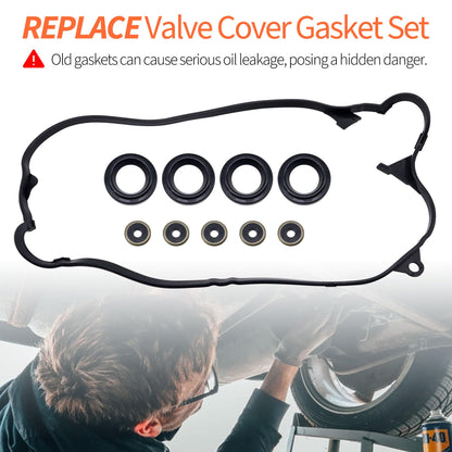 HiSport Engine Valve Cover Gasket Kit - Compatible with Honda Civic DX/LX V-TEC/EX V-TEC/HX V-TEC/GX V-TEC 1.7L 2001 2002 2003 2004 2005 - Replace VS50606R