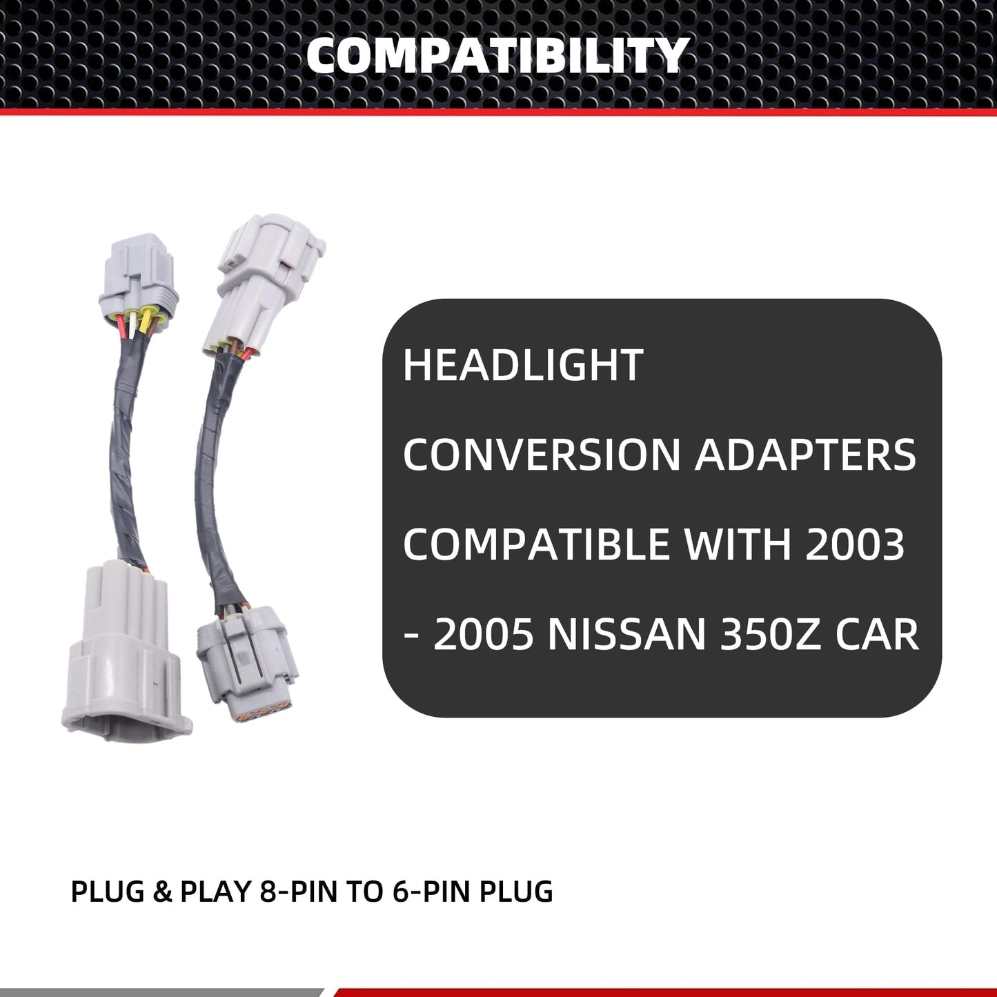 HiSport 2PCS Headlight Conversion Adapters Compatible with Nissan 350z 2003 2004 2005 HID Wiring 8 to Halogen 6