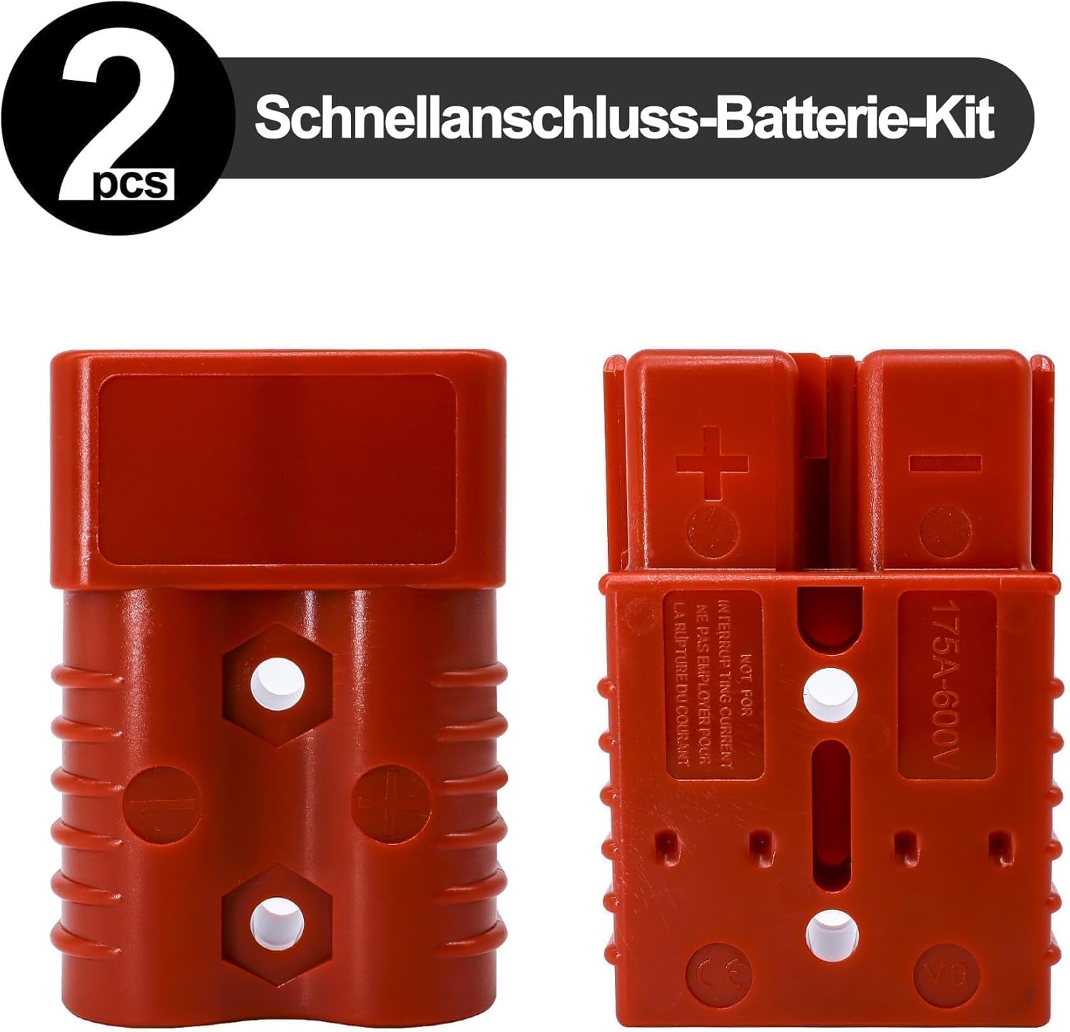 HISports 175A Anderson Stecker,Batterie Stecker,Batterie Anschluss Schnellanschluss Stecker Für Klimaanlagen, Wohnmobile, Wohnwagen, Boote,Gabelstapleranhänger,2 Stück Rot