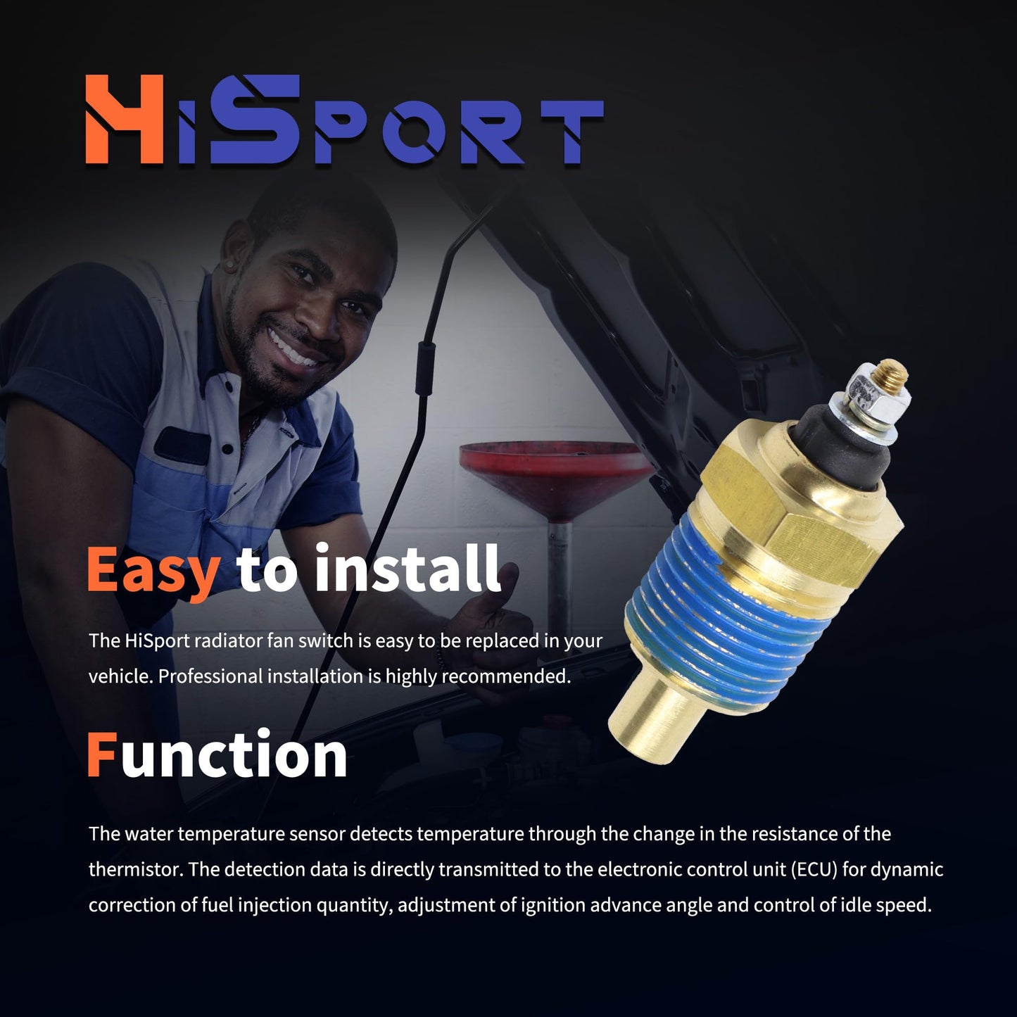 HiSport 1/2'' - 14 NPT Water Temperature Sending Sensor - Compatible with Mercruiser V6 V8 4.3 5.0 5.7 7.4 8.2 350 Replaces 18-5898 171960
