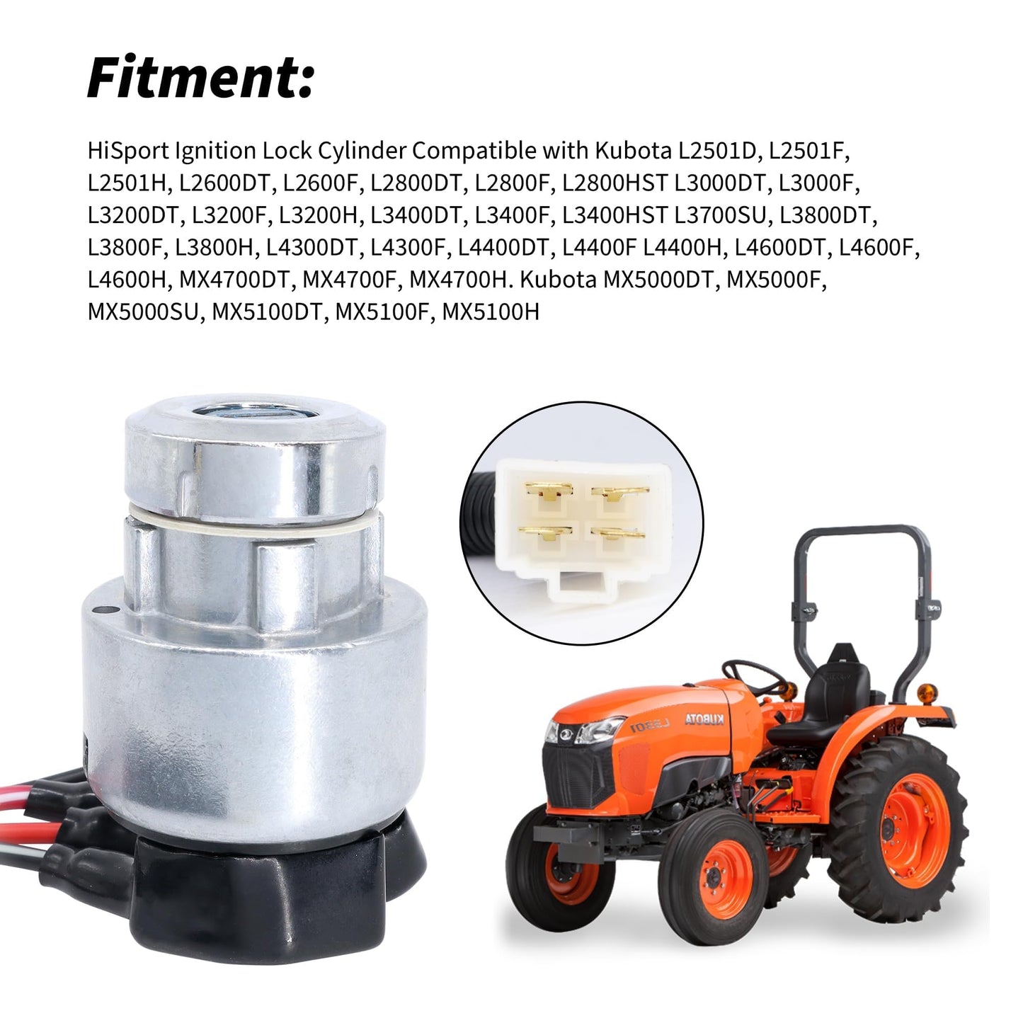 HiSport TC020-31822 Ignition Key Switch - Compatible with Kubota Tractor L2050 L2250 L2350 L2500 L2501 L2550 L2600 L2800 L3000 L2850 L3200 L3400 L3700 L3800 L4300 L4400 MX4700 MX5000 MX5100