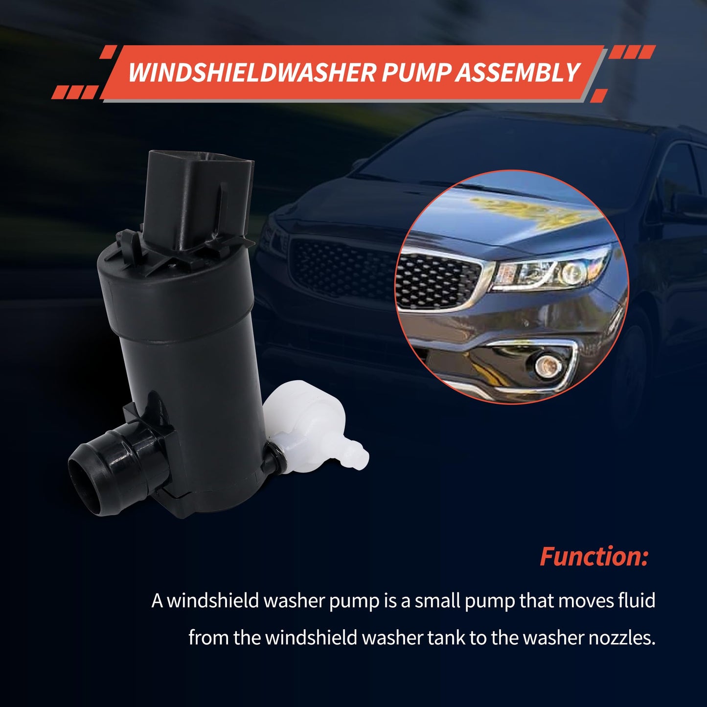 HiSport 98510-A9000 Windshield Washer Motor Pump - Compatible with Kia Sedona 2015-2021 Sorento 2016-2020