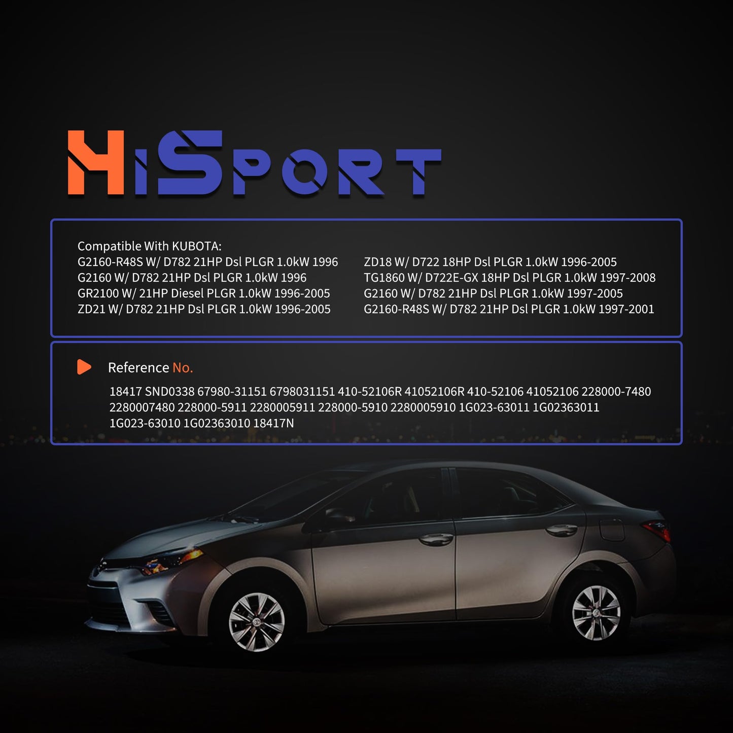 HiSport 18417 Starter Motor 1KW 12V 9-Tooth - Compatible with Kubota D782 D722 Diesel Engines 18HP 21HP 1996-2013 - Replace SND0338 67980-31151 6798031151 410-52106R 41052106R